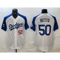 Los Angeles Dodgers #50 Mookie Betts Number White Blue AmberGomez Fashion Stitched Cool Base Limited Jerseys