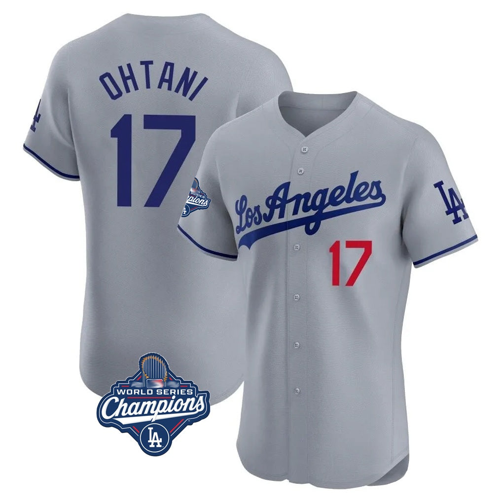Los Angeles Dodgers #17 Shohei Ohtani Player Gray AmberGomez World Series Meet Limited Elite Home Stitched Jerseys