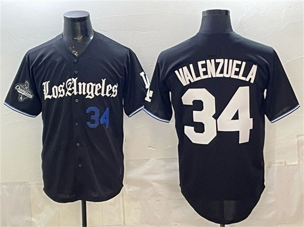 Los Angeles Dodgers #34 Fernando Valenzuela Black AmberGomez 2025 World Series Champions Patch 'Gothic Edition' Vapor Premier Limited Stitched Jersey