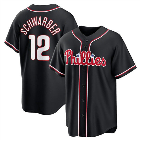 Philadelphia Phillies #12 Kyle Schwarber Fashion Black AmberGomez Out Stitched Jersey