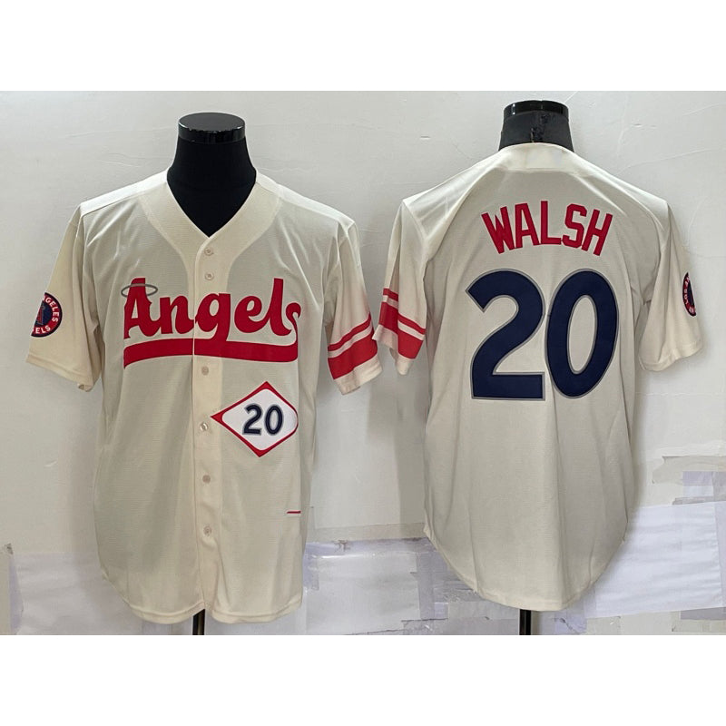 Los Angeles Angels #20 Jared Walsh Number Cream AmberGomez 2022 City Connect Cool Base Stitched Jersey