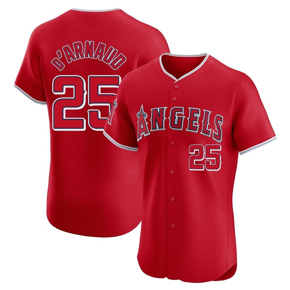 Los Angeles Angels #25 Travis d'Arnaud Player Red AmberGomez Home Limited Elite Stitched Jerseys
