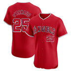 Los Angeles Angels #25 Travis d'Arnaud Player Red AmberGomez Home Limited Elite Stitched Jerseys