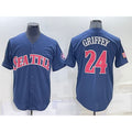 Seattle Mariners #24 Ken Griffey Navy Blue AmberGomez Fashion Stars Stripes Cool Base Independence Day Jersey