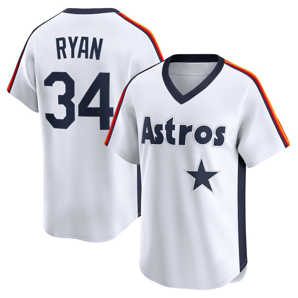 Houston Astros #34 Nolan Ryan White AmberGomez Throwback Cooperstown Collection Limited Jersey