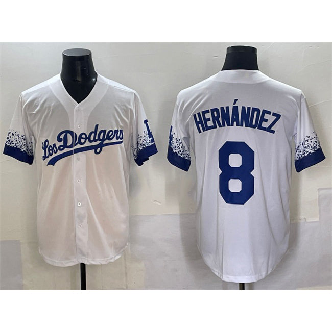 Los Angeles Dodgers #8 Enrique Hern¨¢ndez White AmberGomez City Connect Cool Base Stitched Jersey