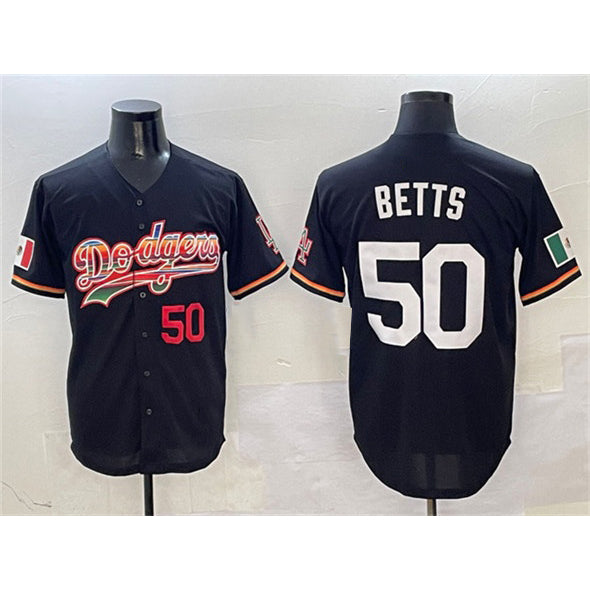 Los Angeles Dodgers #50 Mookie Betts Black AmberGomez Mexico Limited Stitched Jersey