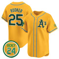 Oakland Athletics #25 Brent Rooker Yellow AmberGomez 2024 Limited With Rickey Henderson Patch Stitched Jersey