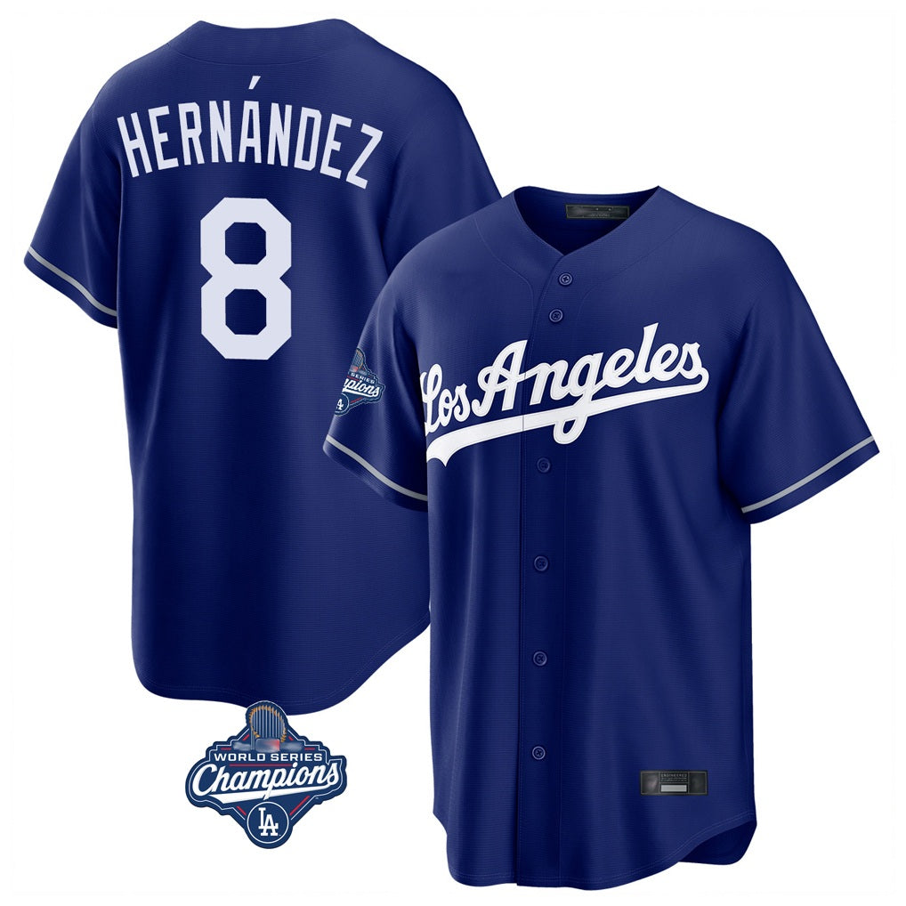 Los Angeles Dodgers #8 Enrique Hern¨¢ndez Player Royal AmberGomez World Series Meet Game Stitched Jerseys