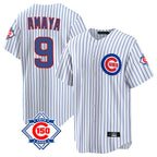 Chicago Cubs #9 Miguel Amaya Player White AmberGomez 150th Anniversary Home Game Stitched Jerseys