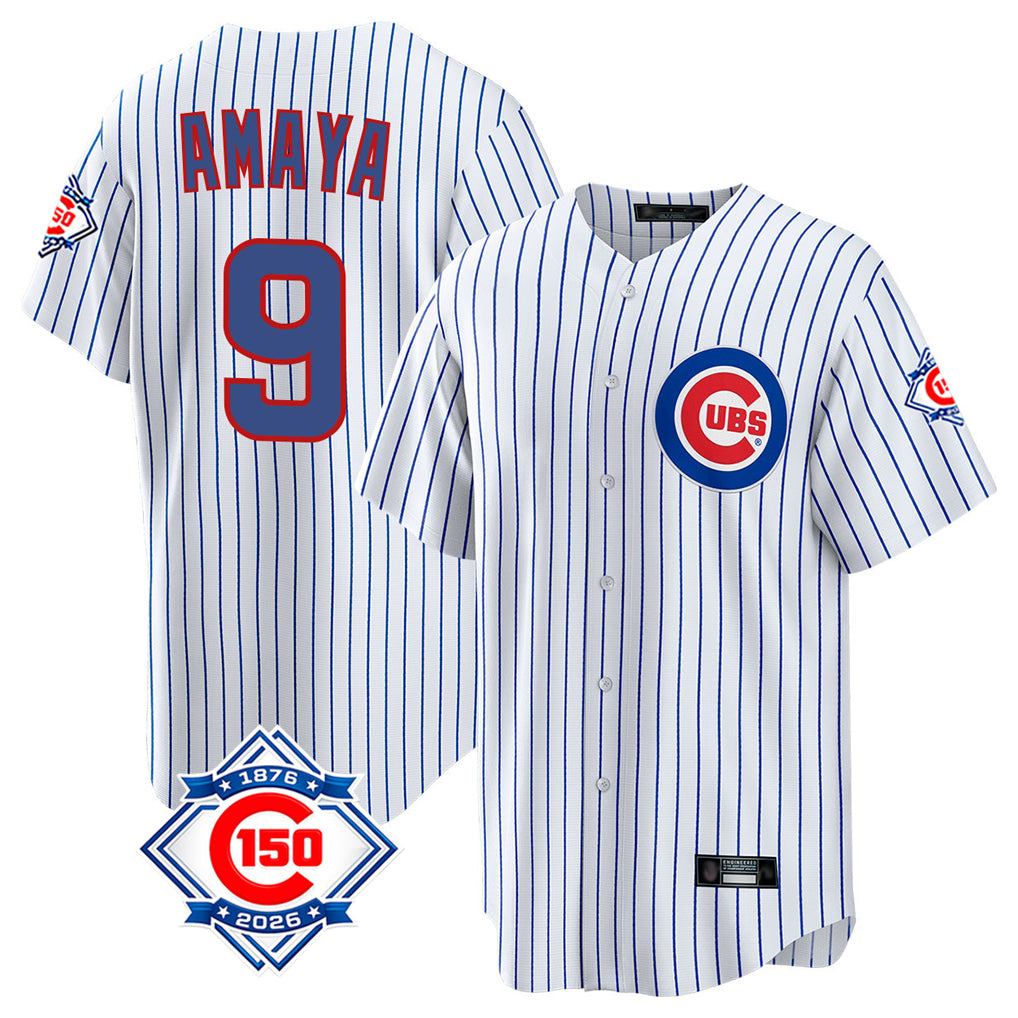 Chicago Cubs #9 Miguel Amaya Player White AmberGomez 150th Anniversary Home Game Stitched Jerseys