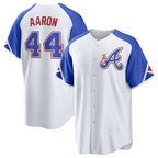 Atlanta Braves #44 Hank Aaron White AmberGomez 2023 City Connect Cool Base Stitched Jersey