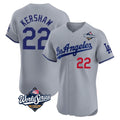 Los Angeles Dodgers #22 Clayton Kershaw Player Gray AmberGomez World Series Limited Elite Home Stitched Jerseys