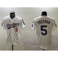 Los Angeles Dodgers #5 Freddie Freeman White Gold AmberGomez 2024 World Series With Fernando Memorial Patch Home Limited Stitched Jersey