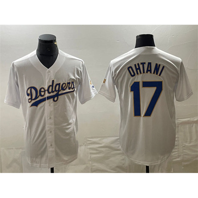 Los Angeles Dodgers #17 Shohei Ohtani White Gold AmberGomez Cool Base With Patch Stitched Jersey