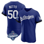 Los Angeles Dodgers #50 Mookie Betts Player Royal AmberGomez World Series Meet City Connect Elite Home Stitched Jerseys