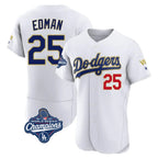 Los Angeles Dodgers #25 Tommy Edman Player Gold White AmberGomez World Series Meet 2026 Collection Stadium Limited Elite Stitched Jerseys