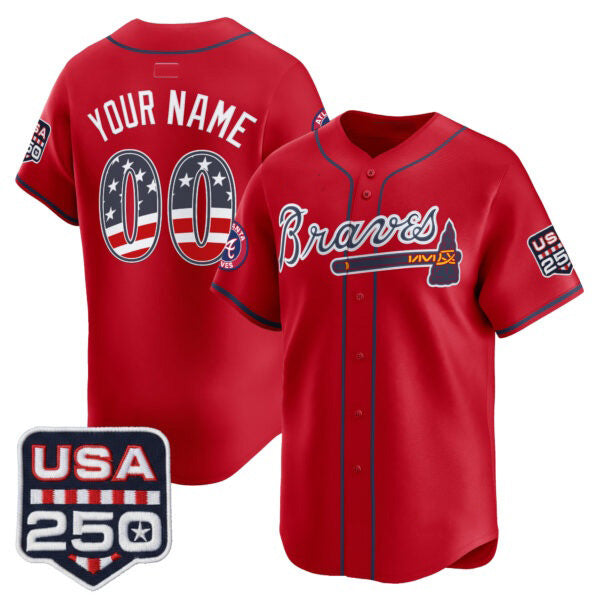 Custom Atlanta Braves Red AmberGomez USA 250 Fourth of July Vapor Premier Limited Jersey ¨C All Stitched
