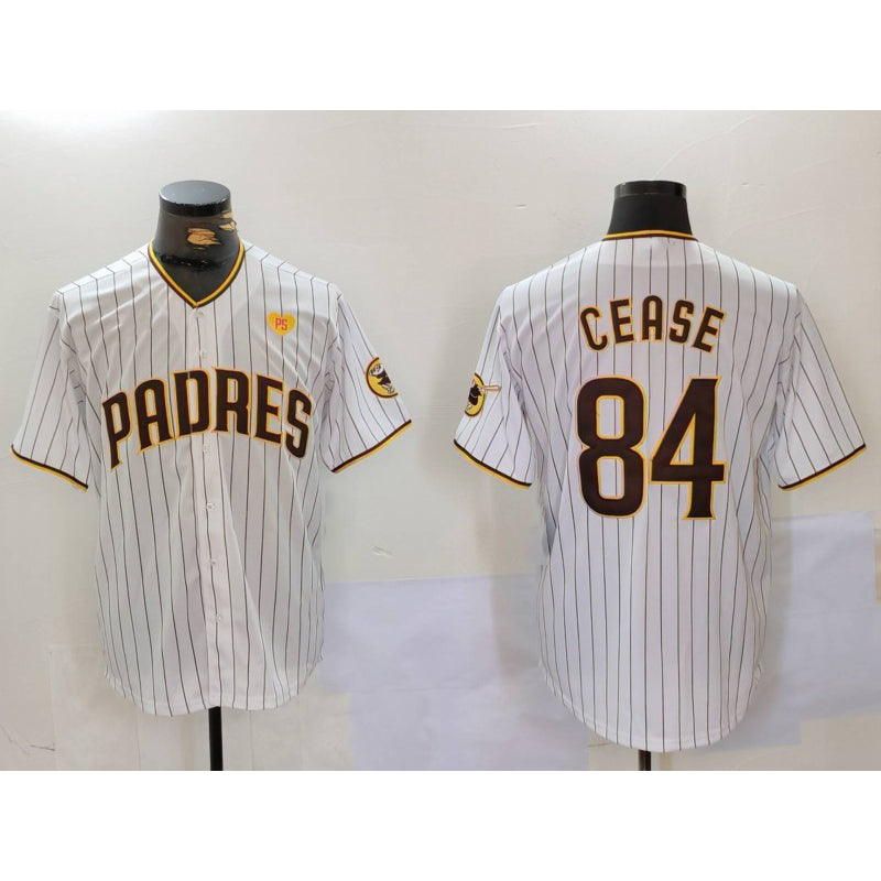 San Diego Padres #84 Dylan Cease White AmberGomez Team Logo With PS Patch Stitched Cool Base Jersey