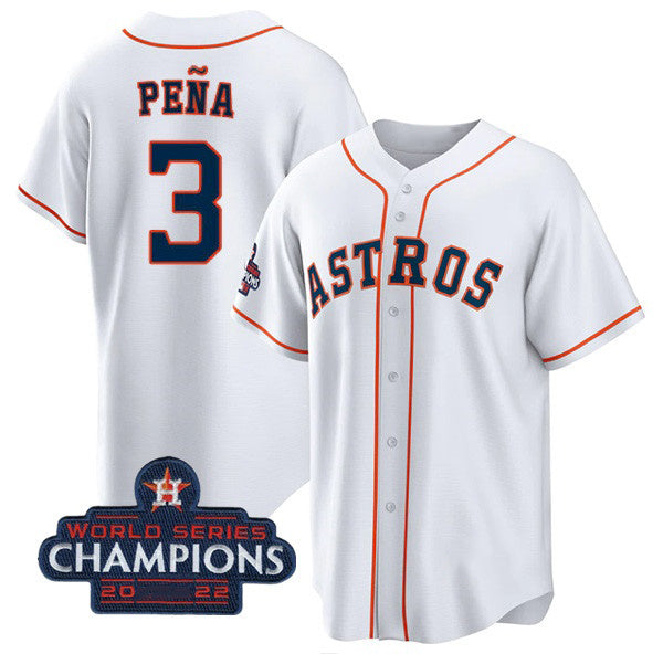 Houston Astros #3 Jeremy Pena White AmberGomez 2022 World Series Champions Cool Base Stitched Jersey