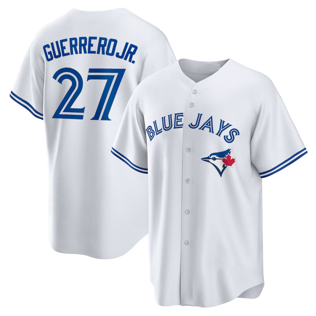 Toronto Blue Jays #27 Vladimir Guerrero Jr. White AmberGomez Home Replica Player Name Jersey