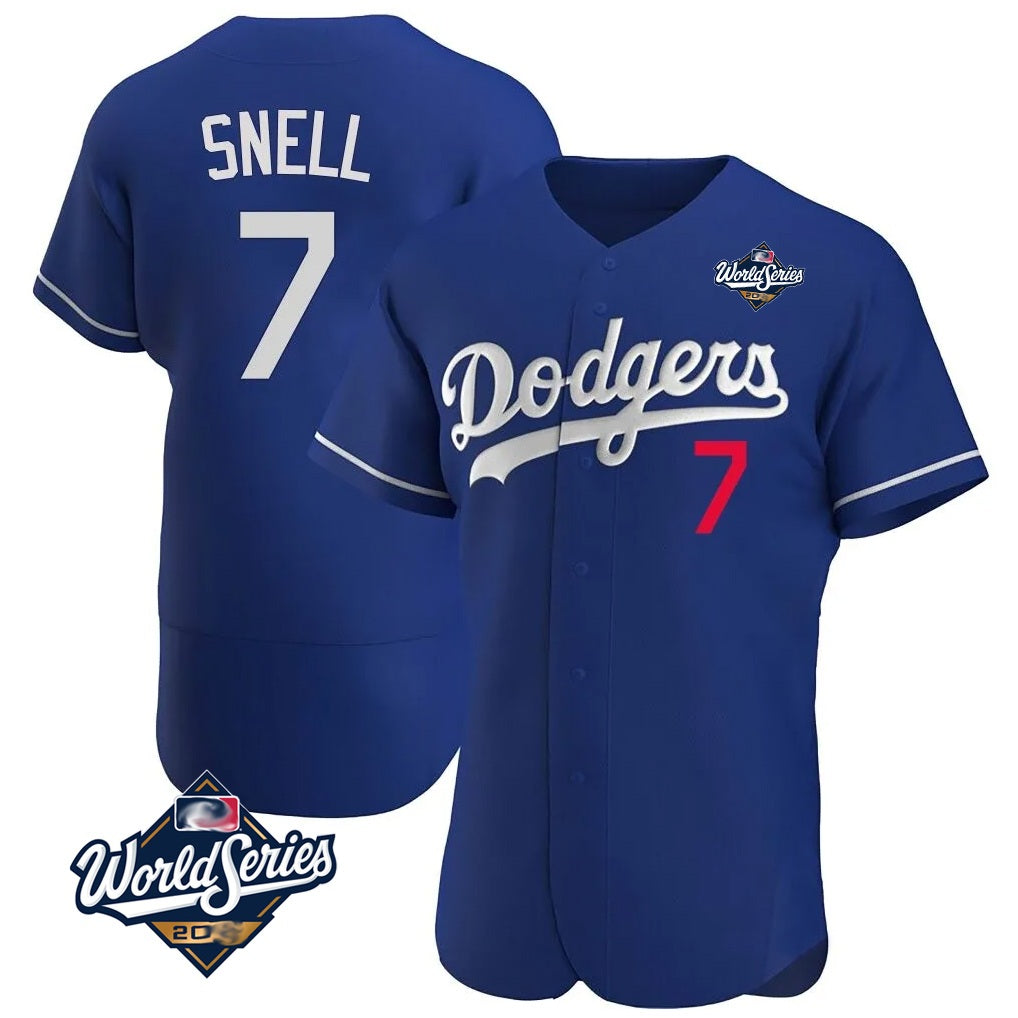 Los Angeles Dodgers #7 Blake Snell Player Royal AmberGomez Limited Elite World Series Home Stitched Jerseys