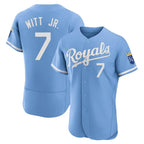 Kansas City Royals #7 Bobby Witt Jr. Player Light Blue AmberGomez Alt Limited Elite Home Stitched Jerseys