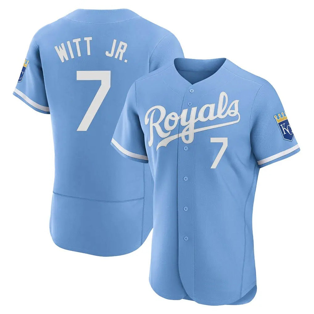 Kansas City Royals #7 Bobby Witt Jr. Player Light Blue AmberGomez Alt Limited Elite Home Stitched Jerseys