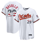 Baltimore Orioles #29 Samuel Basallo Player White AmberGomez USA 250 Fourth of July Home Game Stitched Jerseys