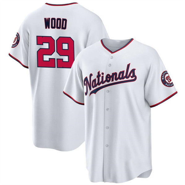 Washington Nationals #29 James Wood White AmberGomez 2024 Home Limited Stitched Jersey