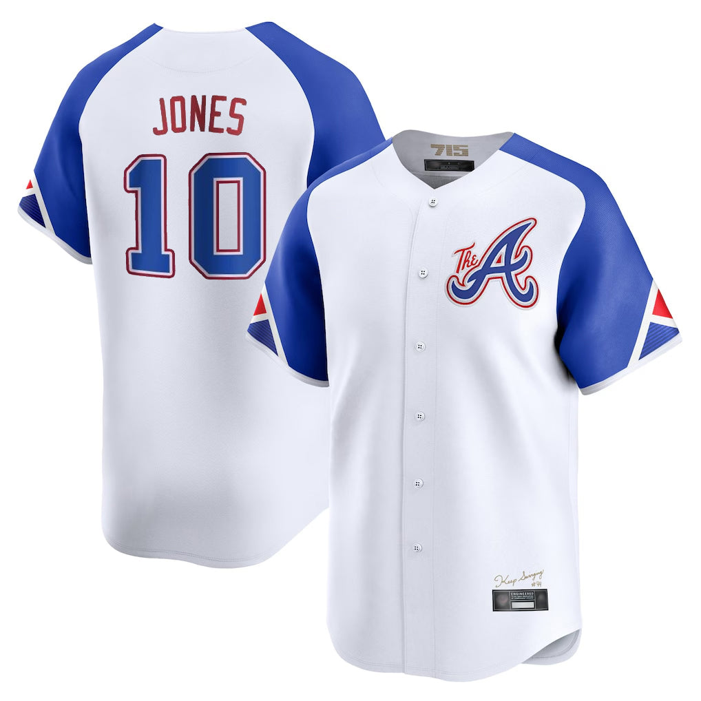 Atlanta Braves #10 Chipper Jones Player White AmberGomez City Connect Limited Home Game Stitched Jerseys