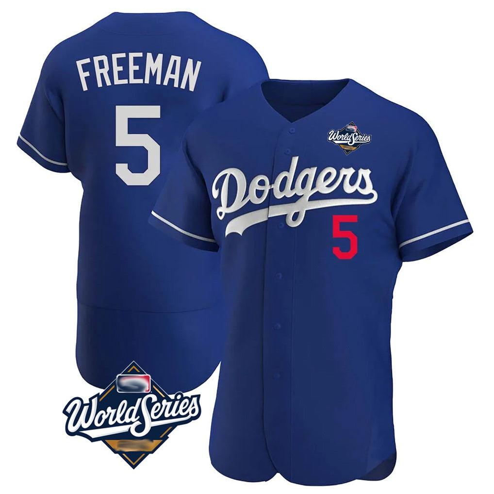 Los Angeles Dodgers #5 Freddie Freeman Player Royal AmberGomez World Series Limited Elite Home Stitched Jerseys