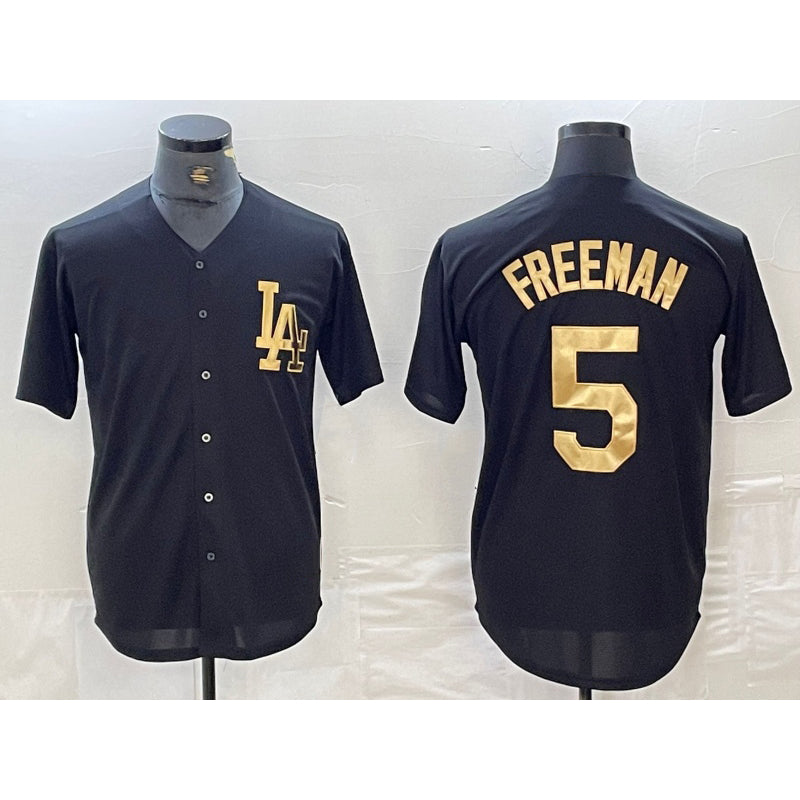 Los Angeles Dodgers #5 Freddie Freeman Black Gold AmberGomez Cool Base Stitched Jersey