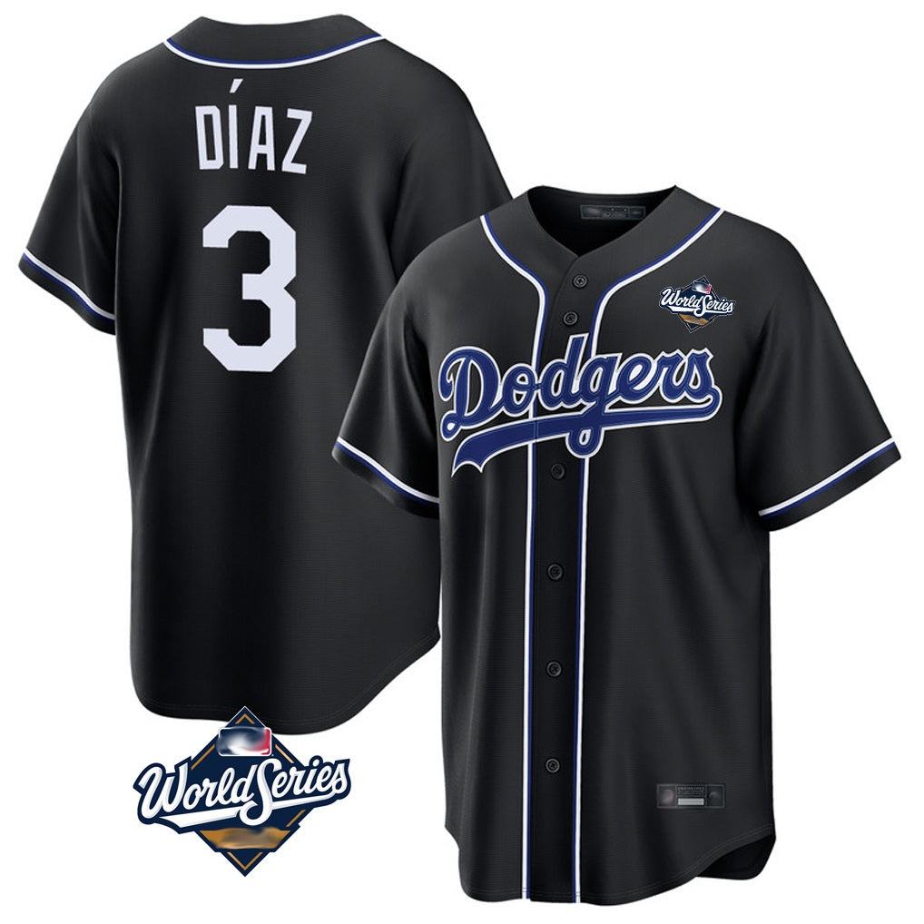 Los Angeles Dodgers #3 Edwin D¨ªaz Player Black AmberGomez World Series Carbon Limited Home Stitched Jerseys