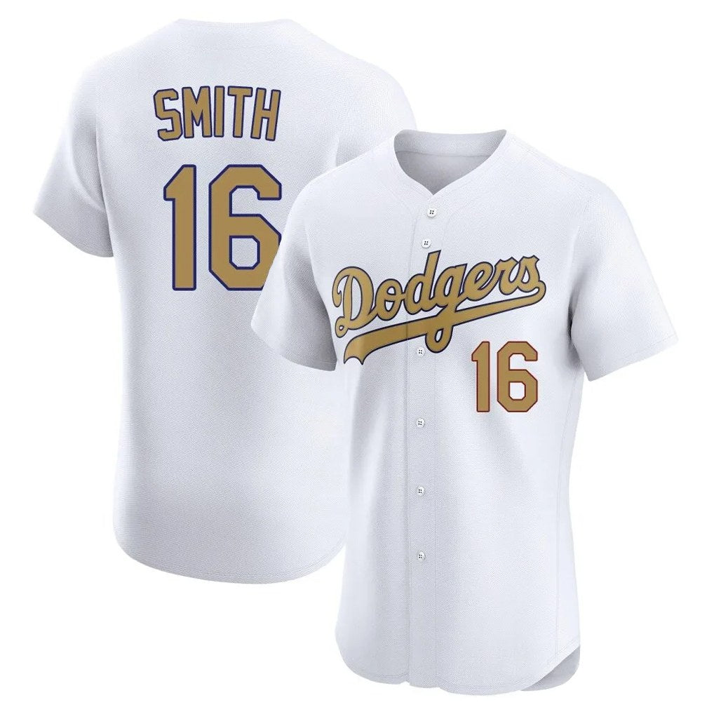 Los Angeles Dodgers #16 Will Smith Player Gold White Gold AmberGomez Limited Elite Home Stitched Jerseys