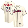 Atlanta Braves #31 Greg Maddux Player Cream AmberGomez USA 250 Fourth Of July Limited Home Game Stitched Jerseys