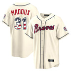 Atlanta Braves #31 Greg Maddux Player Cream AmberGomez USA 250 Fourth Of July Limited Home Game Stitched Jerseys