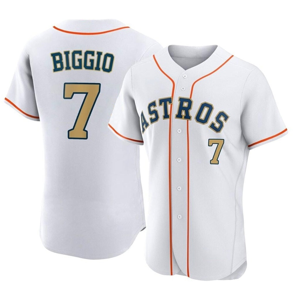 Houston Astros #7 Craig Biggio Player Gold AmberGomez Collection Limited Elite Home Stitched Jerseys