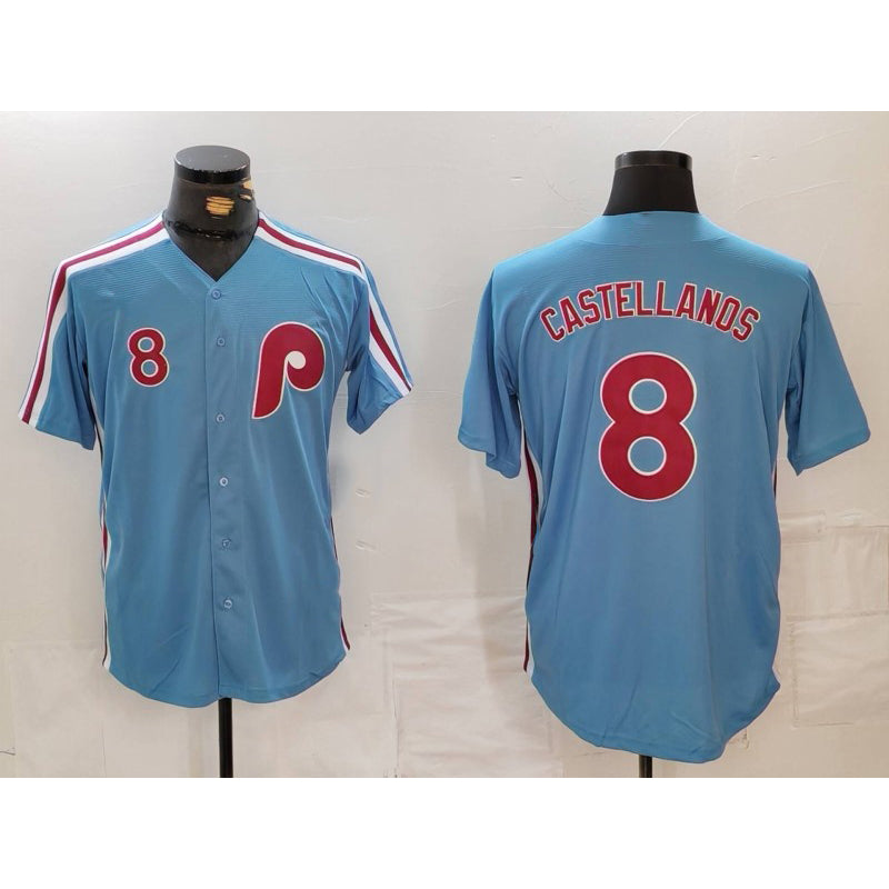 Philadelphia Phillies #8 Nick Castellanos Number Light Blue AmberGomez Cooperstown Cool Base Jersey