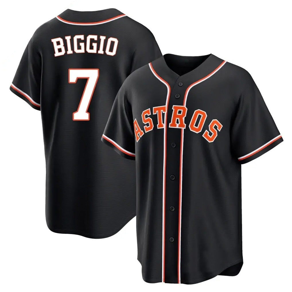 Houston Astros #7 Craig Biggio Player Black AmberGomez Fashion Out Home Game Stitched Jerseys