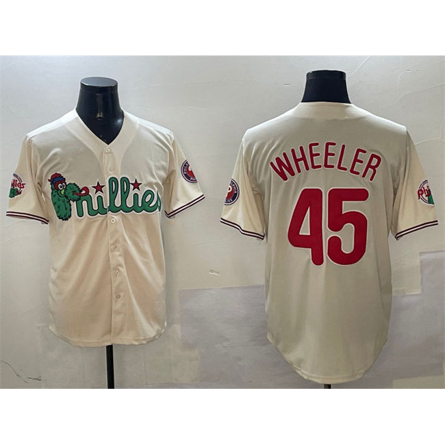 Philadelphia Phillies #45 Zack Wheeler Cream AmberGomez Phanatic Limited Stitched Jersey