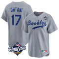 Los Angeles Dodgers #17 Shohei Ohtani Player Gray AmberGomez World Series Game Limited Home Stitched Jerseys