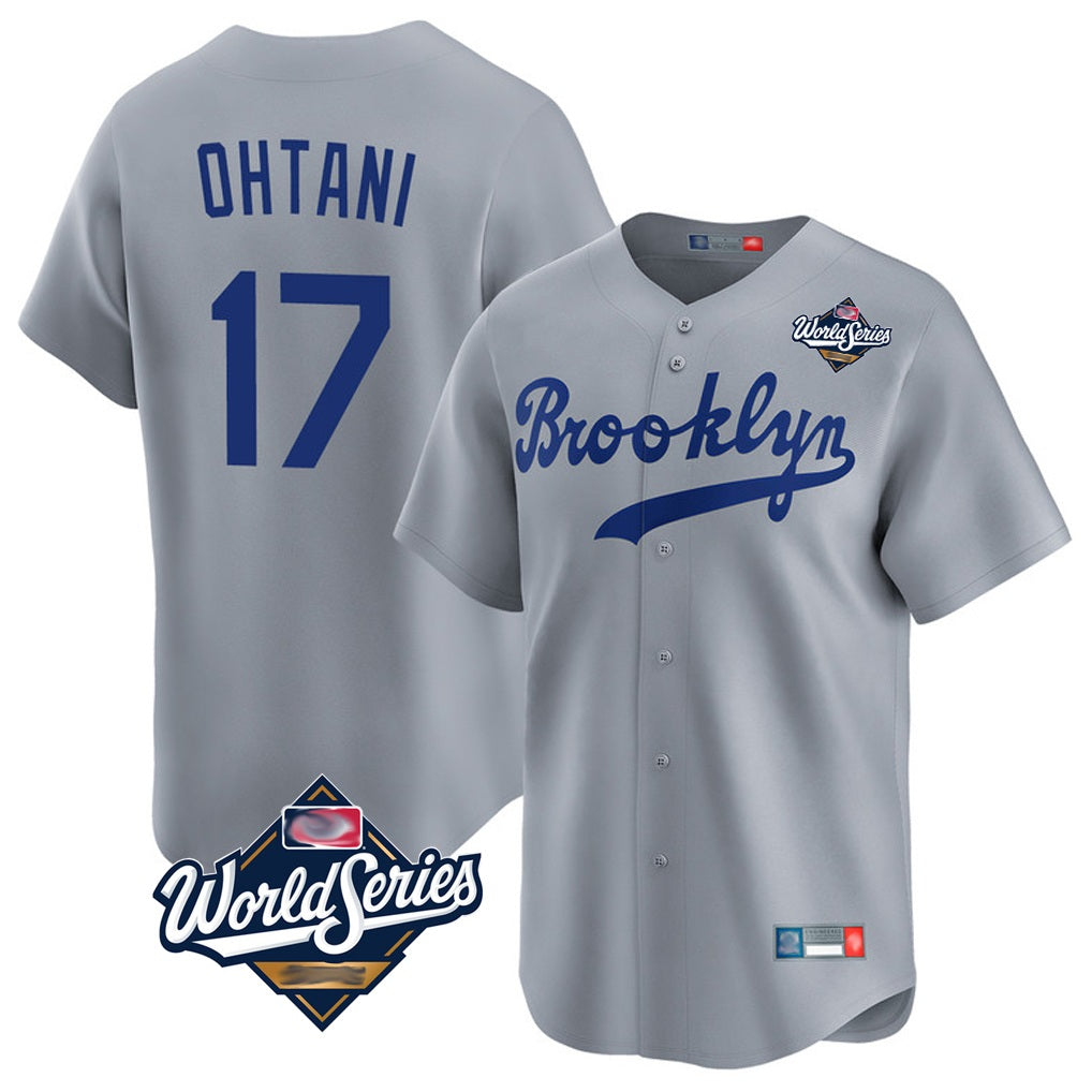 Los Angeles Dodgers #17 Shohei Ohtani Player Gray AmberGomez World Series Game Limited Home Stitched Jerseys