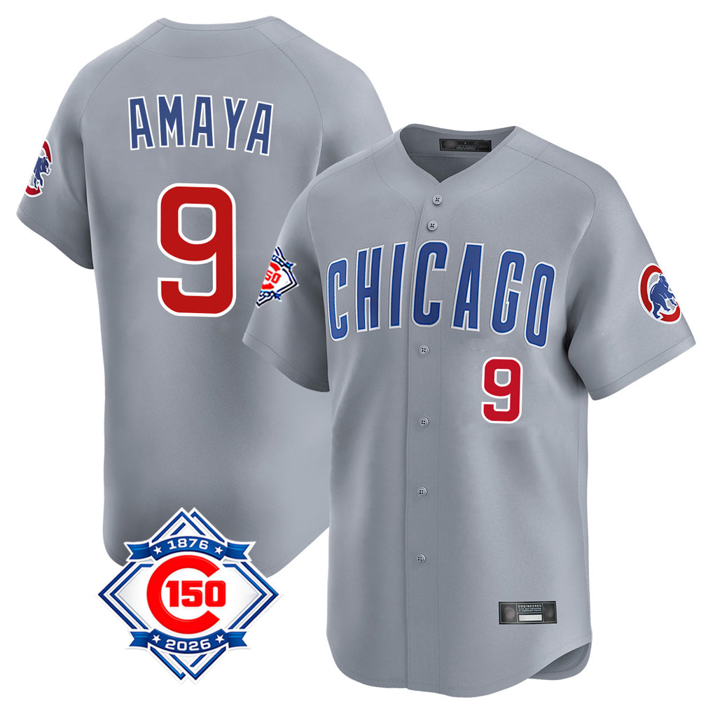 Chicago Cubs #9 Miguel Amaya Player Gray AmberGomez Road 150th Anniversary Limited Home Stitched Jerseys