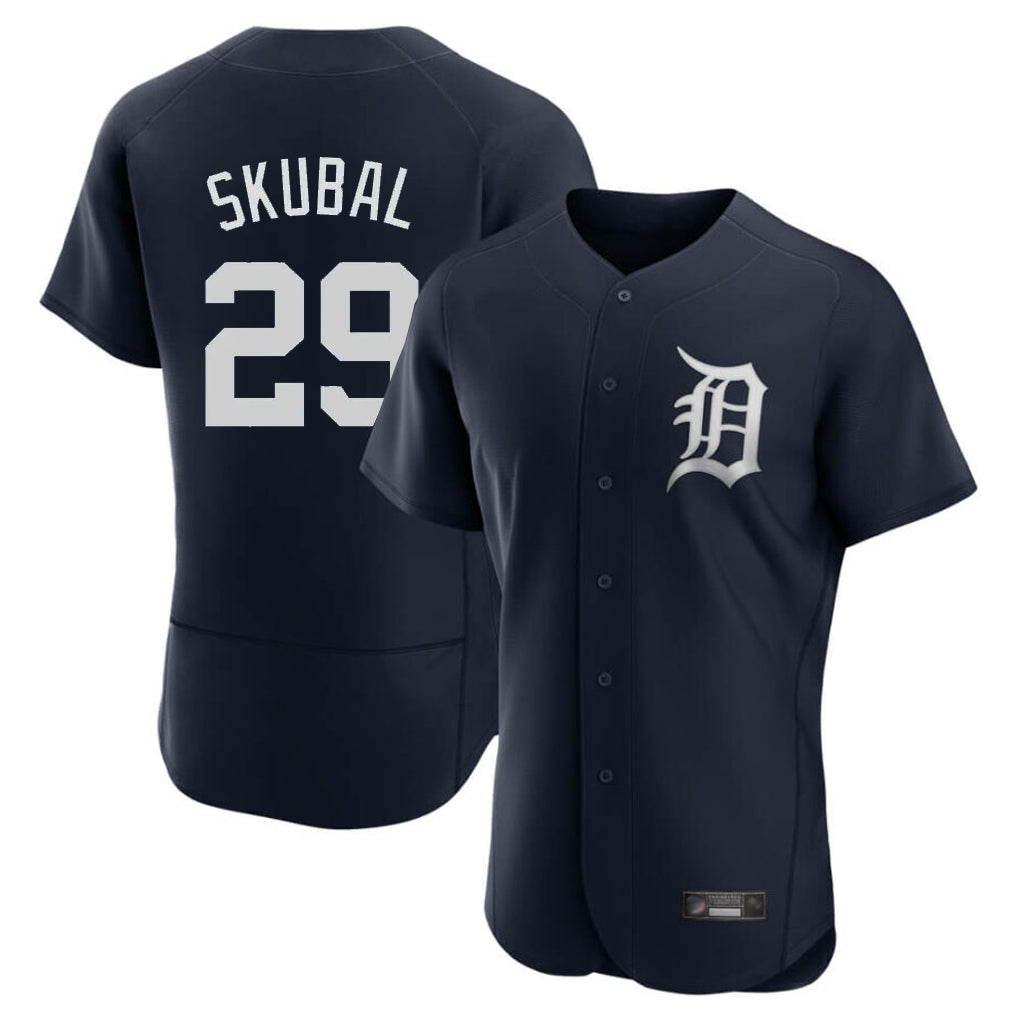 Detroit Tigers #29 Tarik Skubal Player Navy AmberGomez Limited Elite Home Stitched Jerseys