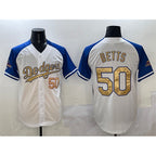 Los Angeles Dodgers #50 Mookie Betts White Royal Gold AmberGomez 2024 World Series Champions Vapor Limited Stitched Jersey