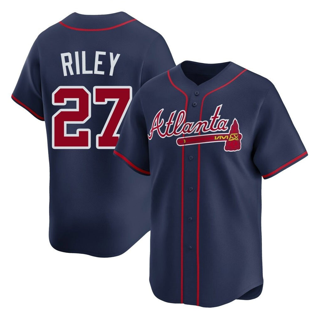 Atlanta Braves #27 Austin Riley Player Navy AmberGomez Limited Home Game Stitched Jerseys