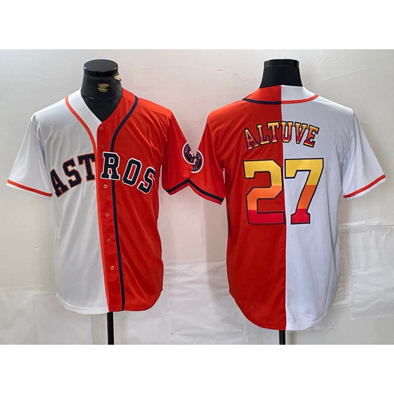 Houston Astros #27 Jose Altuve White Orange AmberGomez Split Stitched Jersey