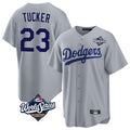 Los Angeles Dodgers #23 Kyle Tucker Player Gray AmberGomez World Series Game Stitched Jerseys