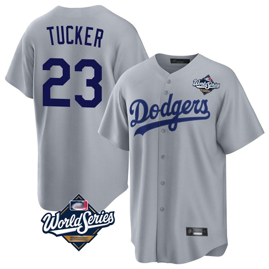 Los Angeles Dodgers #23 Kyle Tucker Player Gray AmberGomez World Series Game Stitched Jerseys